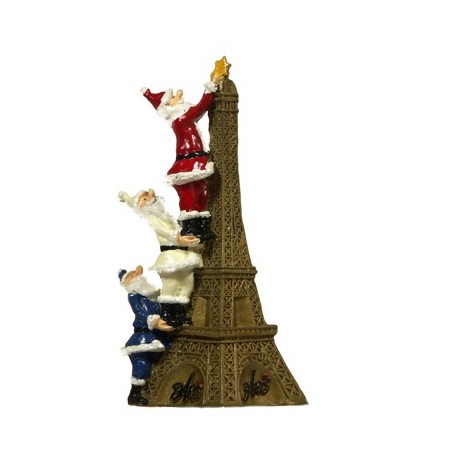 "Eiffel Tower and 3 Santas" Christmas ornament
