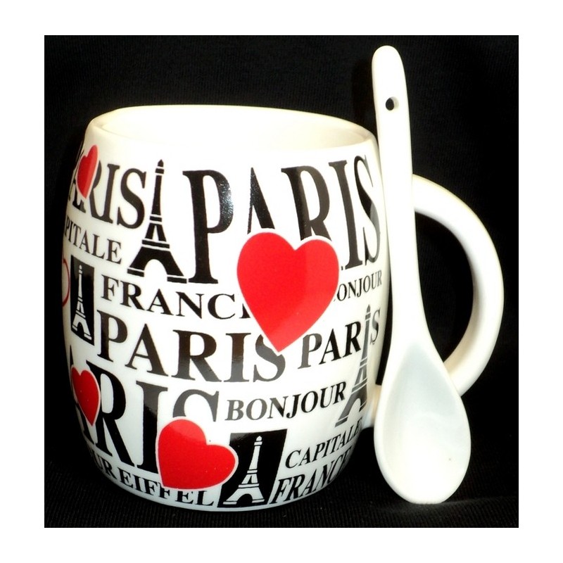 Paris heart mug with spoon - white