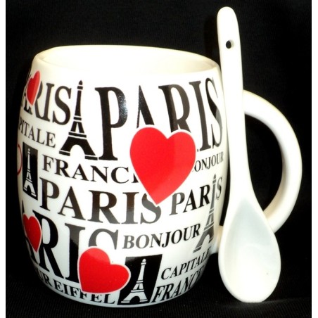 Paris heart mug with spoon - white