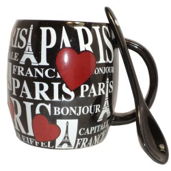 Paris heart mug with spoon - black