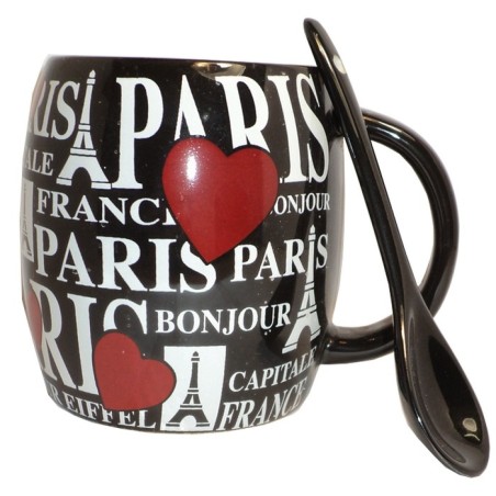 Paris heart mug with spoon - black Paris heart mug with spoon - black