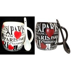 Paris heart mug with spoon - duo