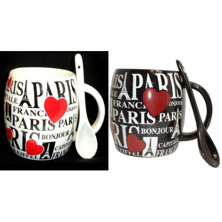 Paris heart mug with spoon - duo