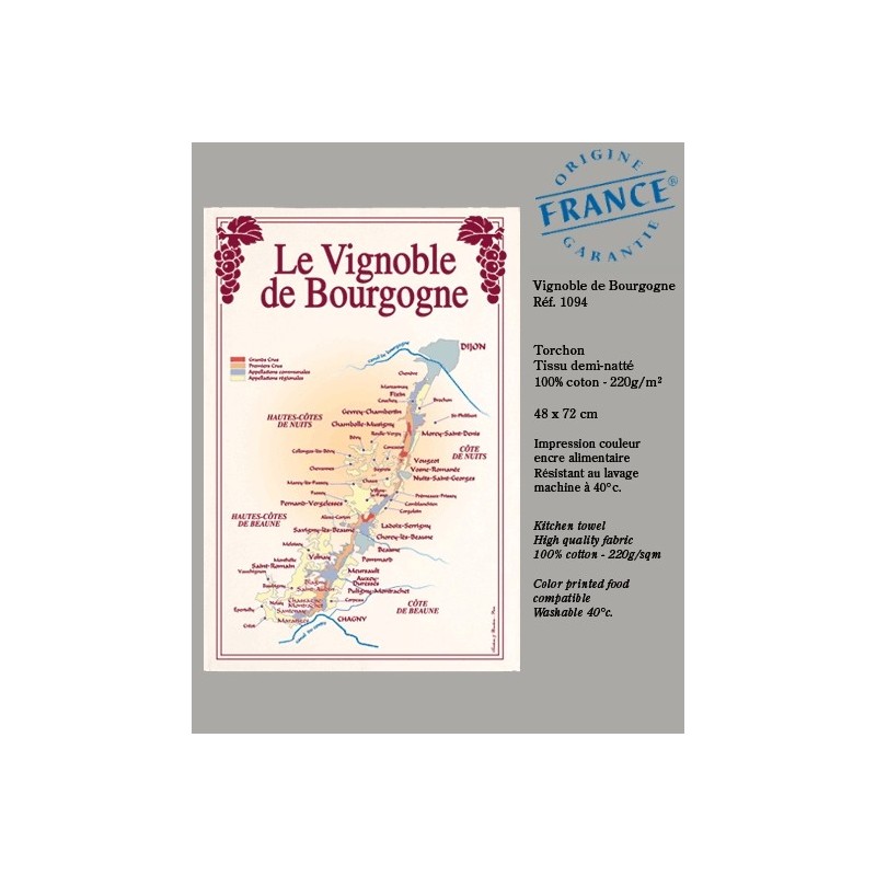 Tea towel Burgundy vineyards plan