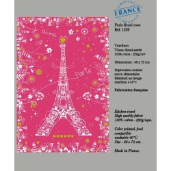 Paris Tea Towel with Flowers - Pink