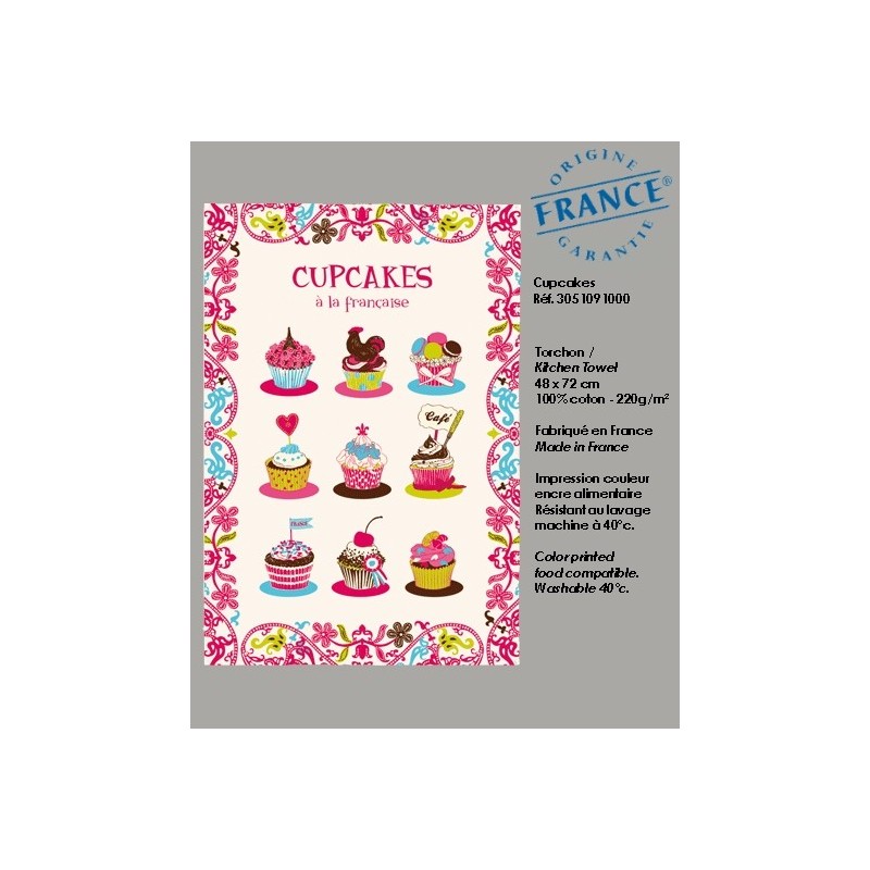 French Cupcakes tea towel