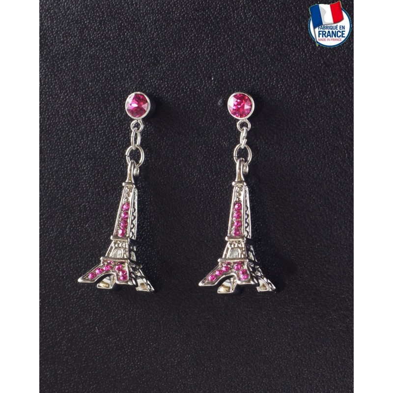 Boucle d'Oreilles Tour Eiffel Rose