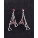 Boucles d\'Oreilles Tour Eiffel rose pendentif Cœur