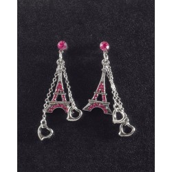 Pink Eiffel Tower earring with heart pendant