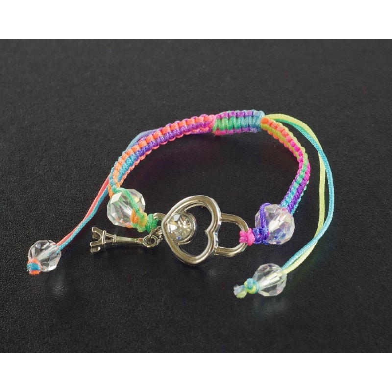 Bracelet Paris pendentif cœur et cordon multicolore
