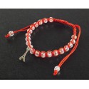 Bracelet Paris perles blanches et cordon rouge