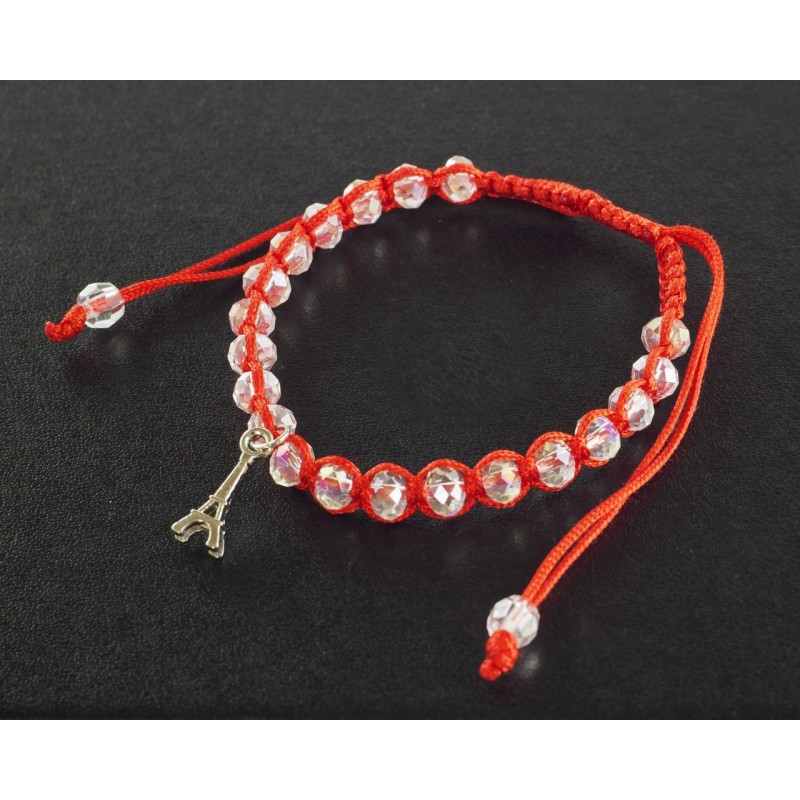 Bracelet Paris perles blanches et cordon rouge