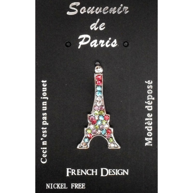 Multicolored rhinestone Eiffel Tower pin