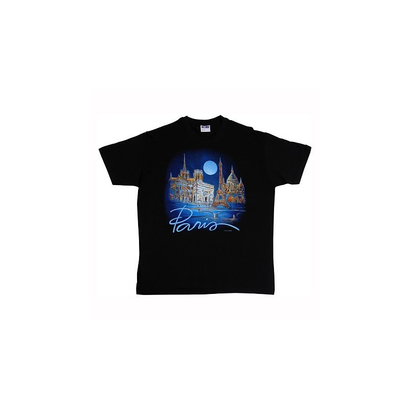 T-Shirt Noir Lune Bleu sur Paris