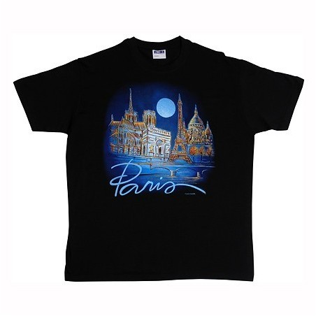 T-Shirt Noir Lune Bleu sur Paris