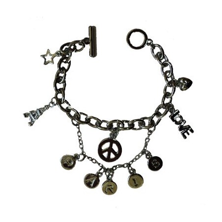 Metal bracelet Paris and pendants