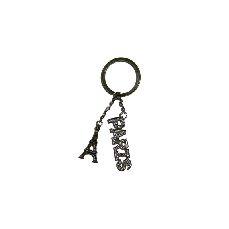 Paris rhinestone key ring - silver