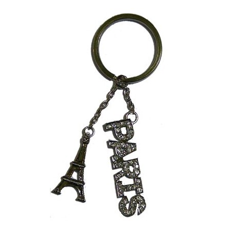 Paris rhinestone key ring - silver