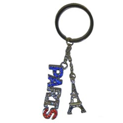 Paris rhinestone key ring - bleu white red