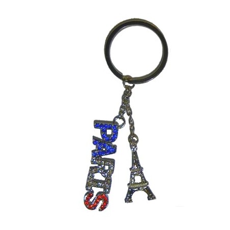 Paris rhinestone key ring - bleu white red