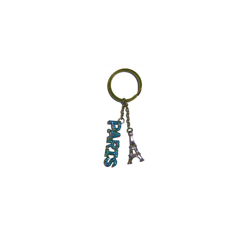 Paris rhinestone key ring - light blue