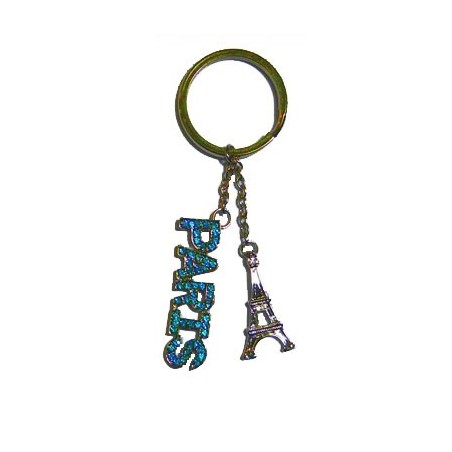 Paris rhinestone key ring - light blue