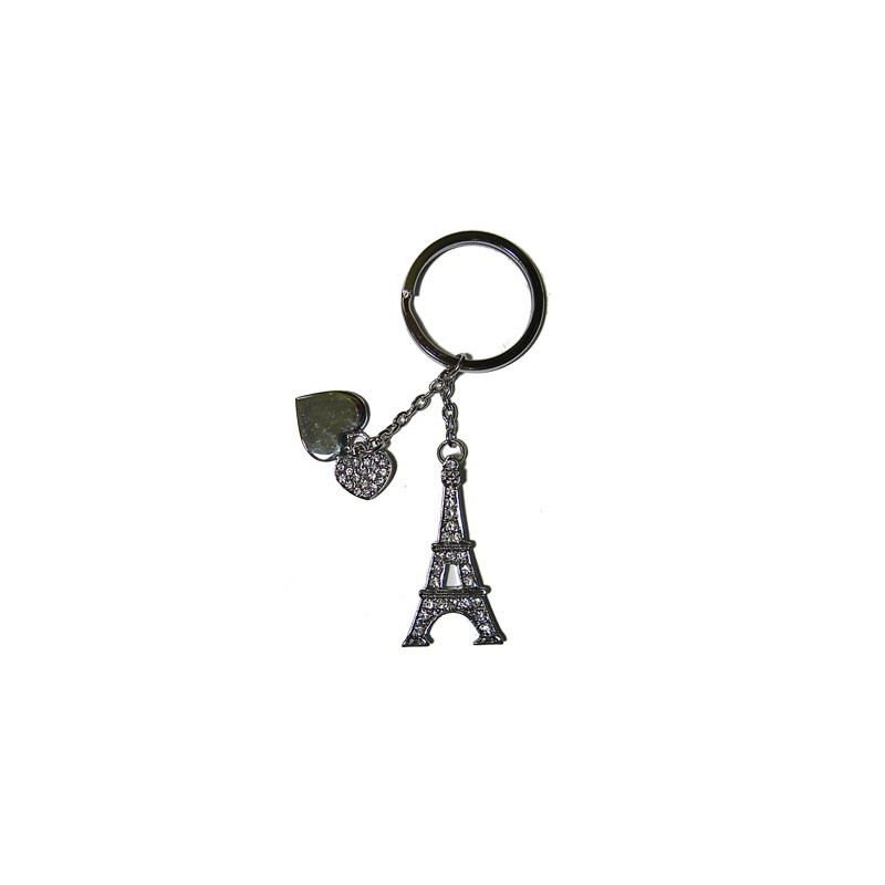 Eiffel Tower hearts key ring - white