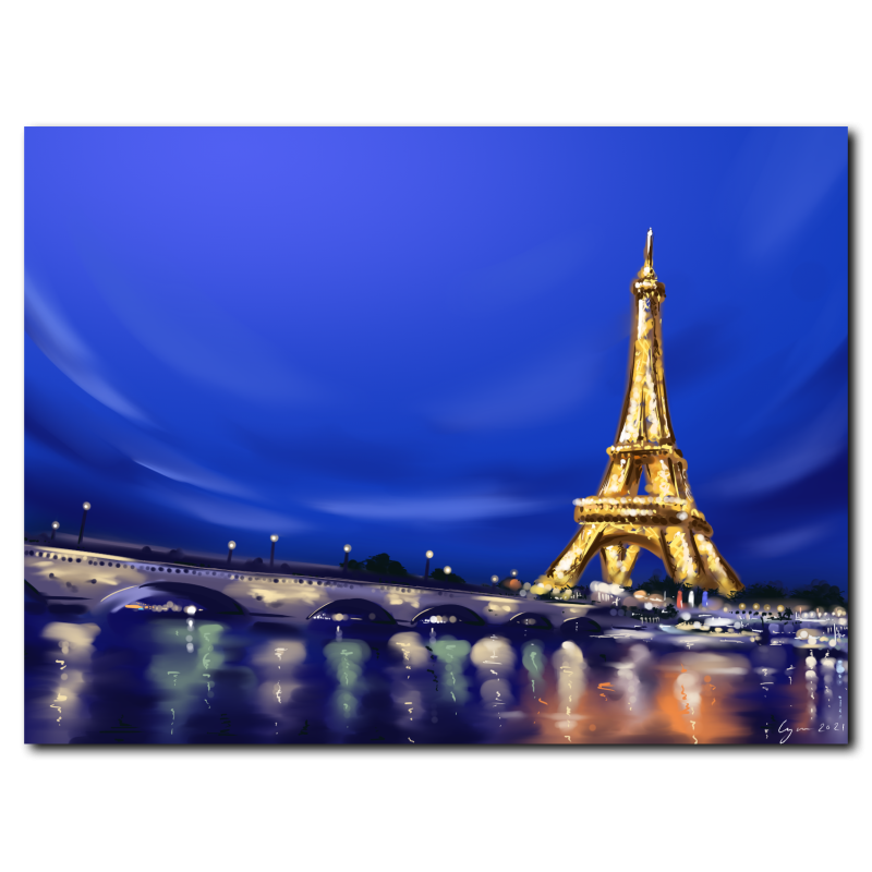 Eiffel Tower at Night Art Print on Plexiglass