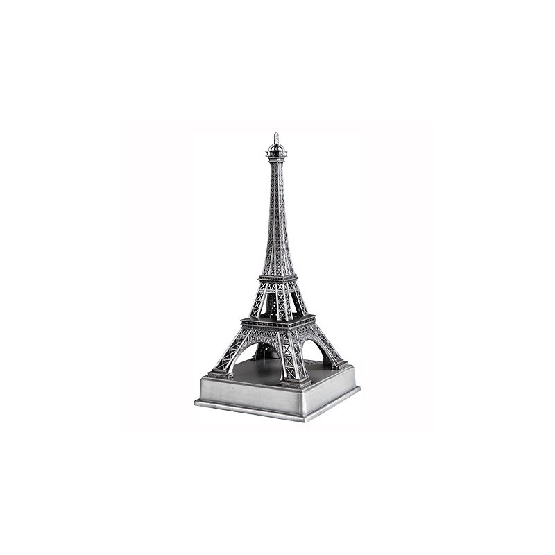 Tour Eiffel vieil argent sur socle - 10 cm - côté