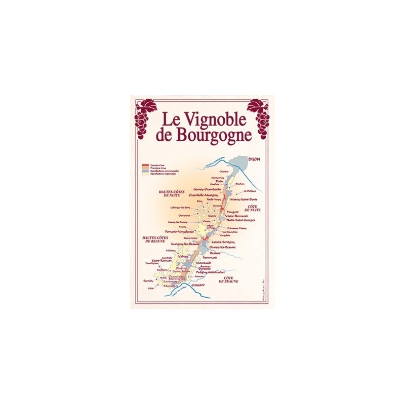 Tea towel Burgundy vineyards plan