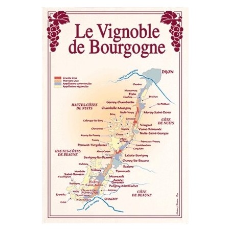 Tea towel Burgundy vineyards plan