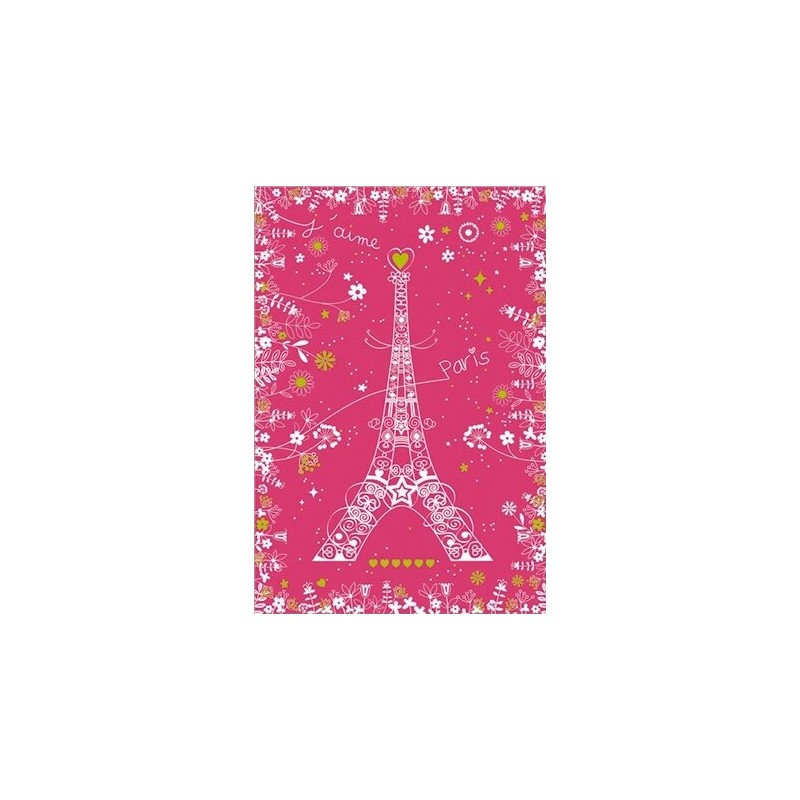 Paris Tea Towel with Flowers - Pink