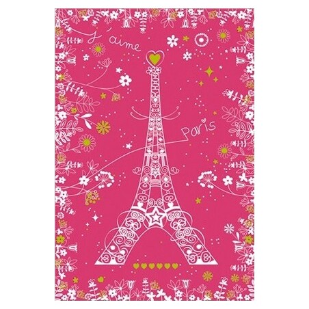 Paris Tea Towel with Flowers - Pink