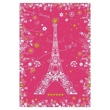 Paris Tea Towel with Flowers - Pink Paris Tea Towel with Flowers - Pink
