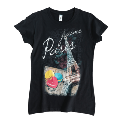 T-shirt Femme Tour Eiffel Macaron - noir