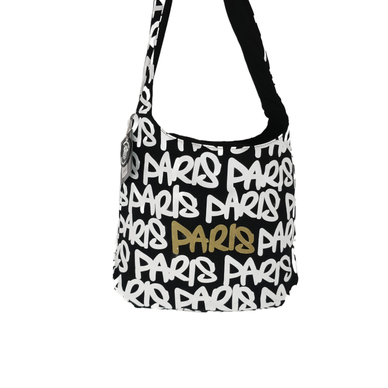 Sac Besace "Paris Paris" - blanc/or Sac Besace "Paris Paris" - blanc/or