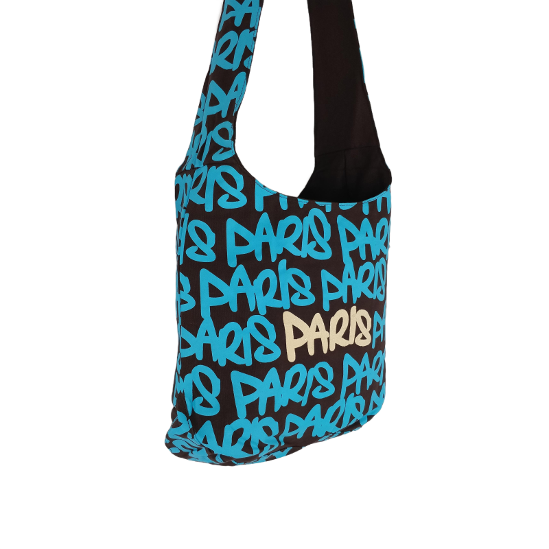 Sac Besace "Paris Paris" - bleu/blanc - côté Sac Besace "Paris Paris" - bleu/blanc - côté