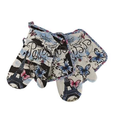 Paris butterfly potholder and oven mitt