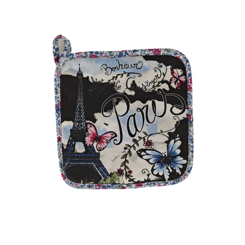 Paris butterfly potholder and oven mitt - black potholder