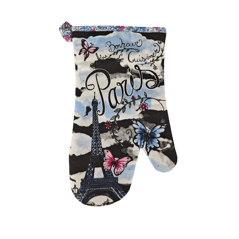 Paris butterfly potholder and oven mitt - black oven mitt