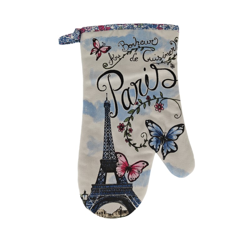 Paris butterfly potholder and oven mitt - white oven mitt