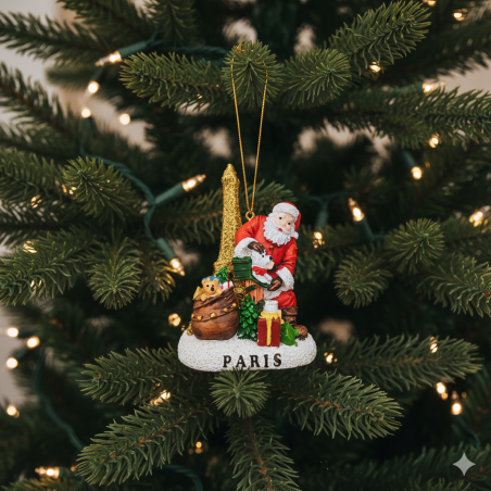 Paris Resin Christmas Decoration – Santa & Eiffel Tower
