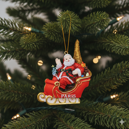 Santa's Paris sleigh resin ornament with Eiffel Tower