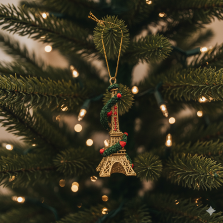 Gold Eiffel Tower Christmas resin hanging ornament