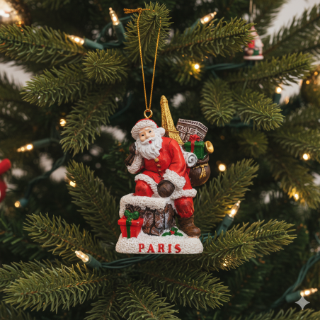 Paris Santa in resin with Eiffel Tower and gifts