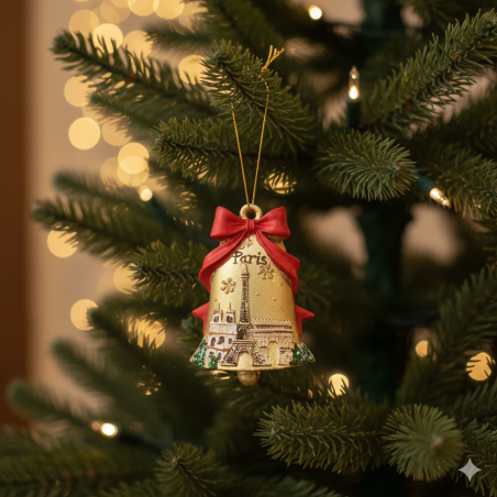 Cloche de Noël Paris dorée en résine à suspendre