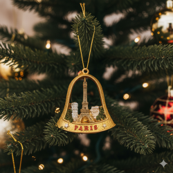Gold Paris Bell with Eiffel Tower — Resin Christmas Decoration