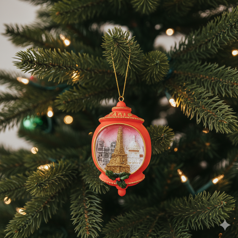 Paris Eiffel Tower Christmas Lantern - Resin Ornament