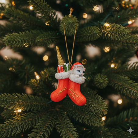 Paris Christmas Boot with Santa - Resin Decoration