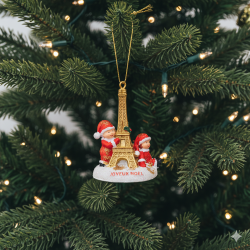 Décoration Noël Paris Tour Eiffel et lutins en résine